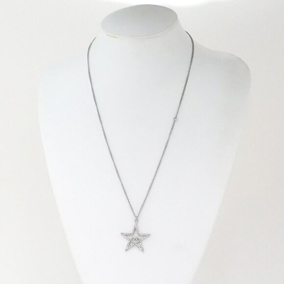 CHANEL Star CC Logos Rhinestone Necklace 23" Silver Tone 18A Auth w/Box g11032 - Picture 2 of 7